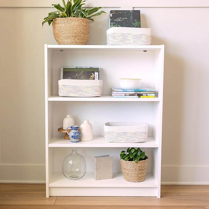 NaturalCozy 11.8"x8"x4.5” Rectangle Storage Baskets for Shelves 3 Pack | Cotton Rope Woven Small Baskets for Organizing | Small Storage Bins for Nursery, Bathroom, Closet, Shelf, Decorative, Gift