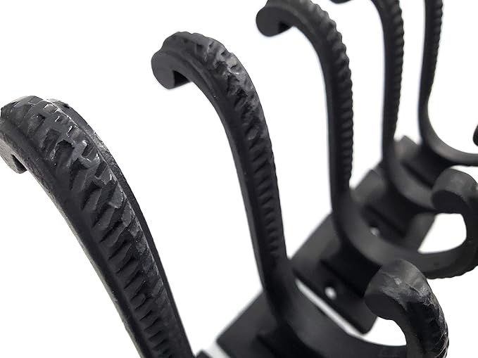 Claimed Corner Iron Scroll Coat Hooks - Wall Mounted Rustic Farmhouse Cast Iron DIY Coat Towel Hat Scarf Bag Hook - 5 Pack (Black)