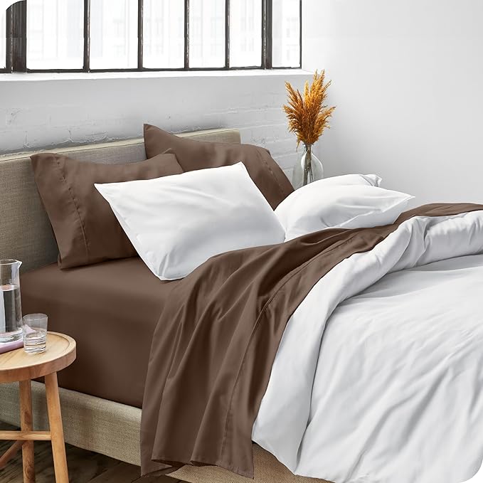 Bare Home Twin Sheet Set - 1800 Ultra-Soft Microfiber Bed Sheets - Double Brushed - Deep Pockets - Easy Fit - Extra Soft - 3 Piece Set - Bedding Sheets & Pillowcases (Twin, Cocoa)