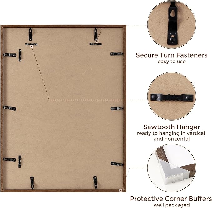 17x23 Picture Frame, Solid Oak Wood Poster Frame, Photo Frame for Wall 17x23 Matted to 13x19, Tempered Real Glass, Photo Frame for Vertical or Horizontal Hanging, (Walnut Color, 1 Pack)