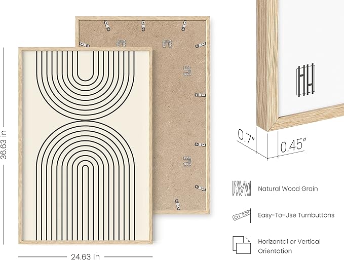 HAUS AND HUES Neutral Wall Art Prints for Wall Decor - Boho Art Wall Prints Mid Century Modern Decor Line Art and Geometric Wall Decor Black Semi Circles Reflected (24x36 Framed Beige)