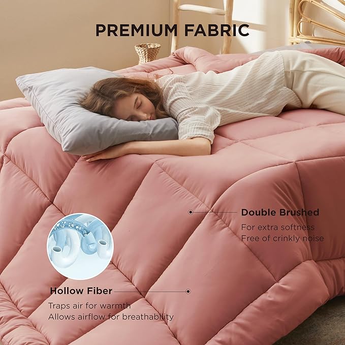 Bedsure Comforter Duvet Insert - Quilted Comforters Full Size, All Season Duvet, GentleSoft Down Alternative Bedding, with 8 Tabs, Gifts for Women/Men, Dusty Pink, Full 86 x 82 Inches