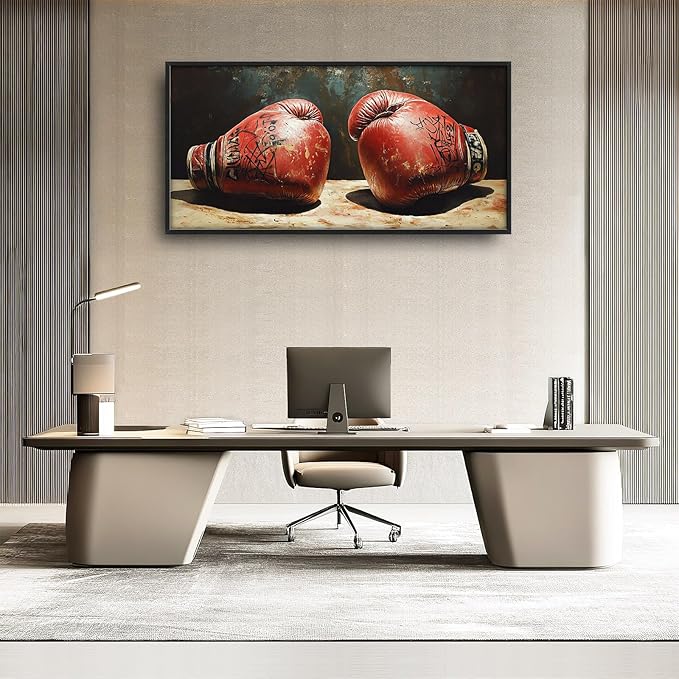 Olivine Sports Wall Art, Boxing Wall Decor, Vintage Boxing Gloves Painting, Graffiti Canvas Prints, Framed Artwork for Bathroom Bedroom Living Room Office Home Decoration 60"x30"