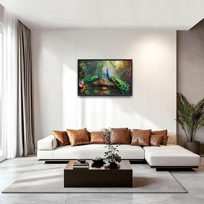 Peacock Large Wall Art for Living Room Framed,Beautiful Peacock Wall Decor Pictures, Forest Canvas Print Painting, Aesthetic Artwork Bedroom Office Home Decor 36"x24"