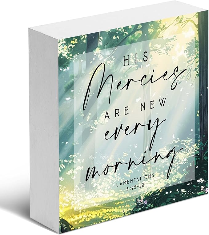 Christian Gifts, ‘His Mercies Are New Every Morning’ Wooden Box Sign Decor, Thanksgiving, Christmas Gifts, Christian Decorations, Christian Home Décor Gifts for Family, Friends, etc.(061)
