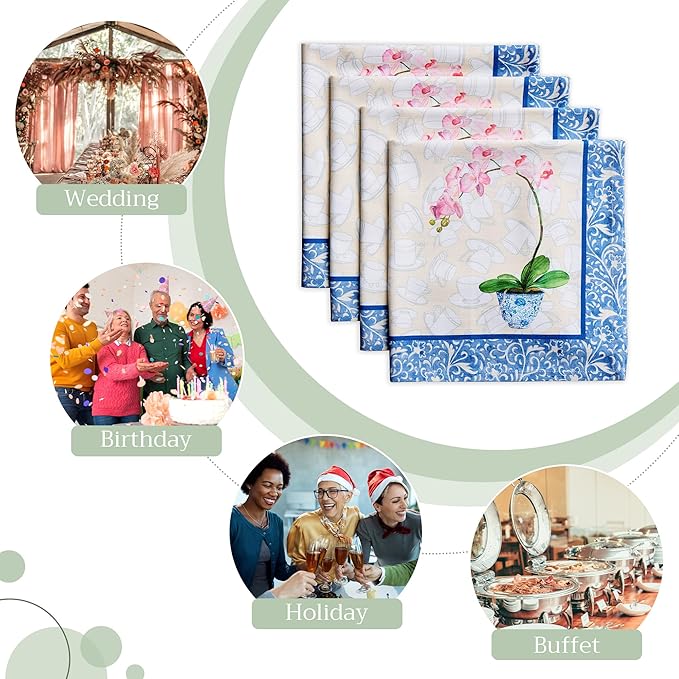 Maison d' Hermine Cloth Napkins Set of 4 100% Cotton Everyday Reusable Square Napkins Cloth Washable, Dinner, Party, Wedding, Restaurant, Spring/Summer (Canton, 20" x 20")