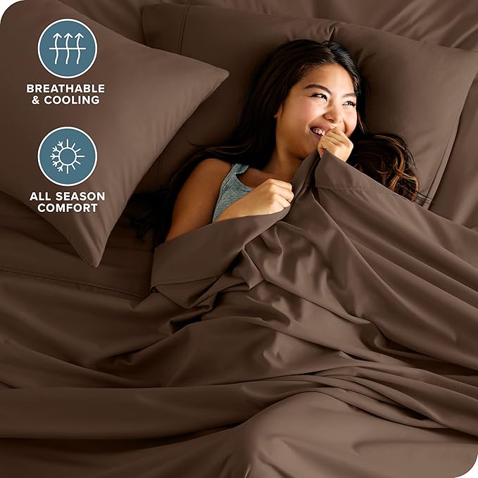 Bare Home Twin Sheet Set - 1800 Ultra-Soft Microfiber Bed Sheets - Double Brushed - Deep Pockets - Easy Fit - Extra Soft - 3 Piece Set - Bedding Sheets & Pillowcases (Twin, Cocoa)