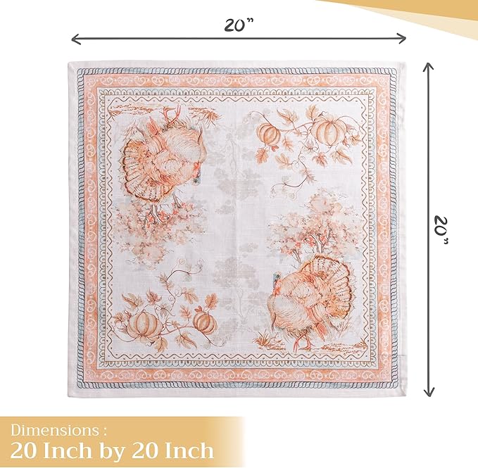 Maison d' Hermine Cloth Napkins Set of 4 100% Cotton Everyday Reusable Square Napkins Cloth Washable, Dinner, Party, Wedding, Restaurant (Giving Thanks, 20" x 20")
