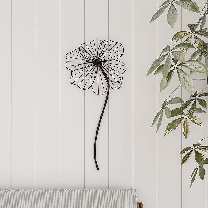 Wall Decor - Metal Layered Wire Flower Sculpture - Contemporary Hanging Accent for Living Room, Bedroom, Entryway, or Kitchen by Lavish Home (Brown)