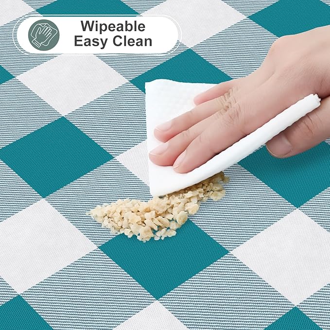misaya Rectangle Waterproof Vinyl Table Cloth, Buffalo Flannel Backed Tablecloth, Wipeable Plastic Table Cover for Dinner, Kitchen, Outdoor (60" x 120", Turquoise and White)