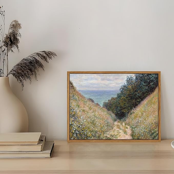 Framed Vintage Monet Wall Art Farmhouse Decor – Impressionist Oil Painting Canvas Prints – Country Landscape Classic Aesthetic Wall Decor for Living Room Bedroom Bathroom – 8''x10''
