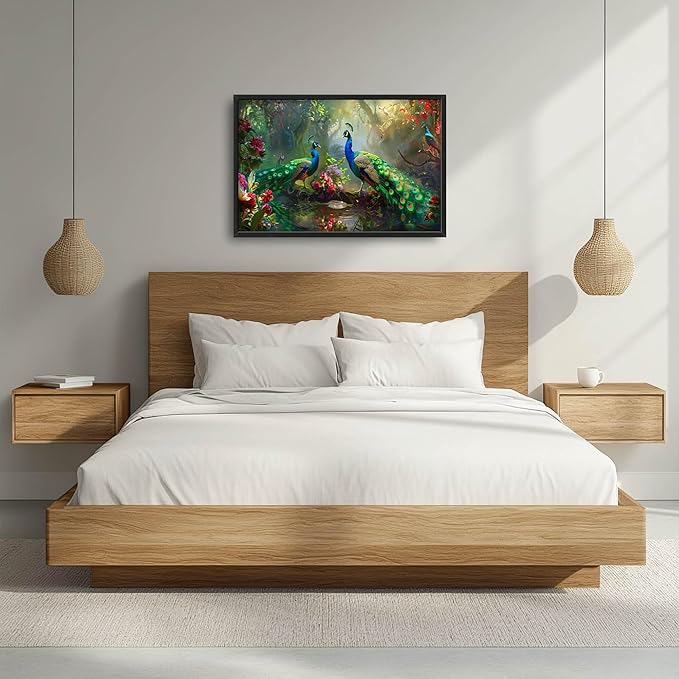 Peacock Large Wall Art for Living Room Framed,Beautiful Peacock Wall Decor Pictures, Forest Canvas Print Painting, Aesthetic Artwork Bedroom Office Home Decor 36"x24"