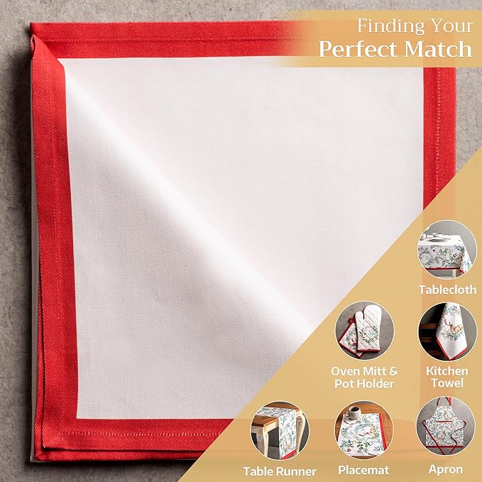 Maison d' Hermine Cloth Napkins Set of 4 100% Cotton Everyday Reusable Square Napkins Cloth Washable, Dinner, Party, Wedding, Restaurant (Holly Time, 20" x 20")