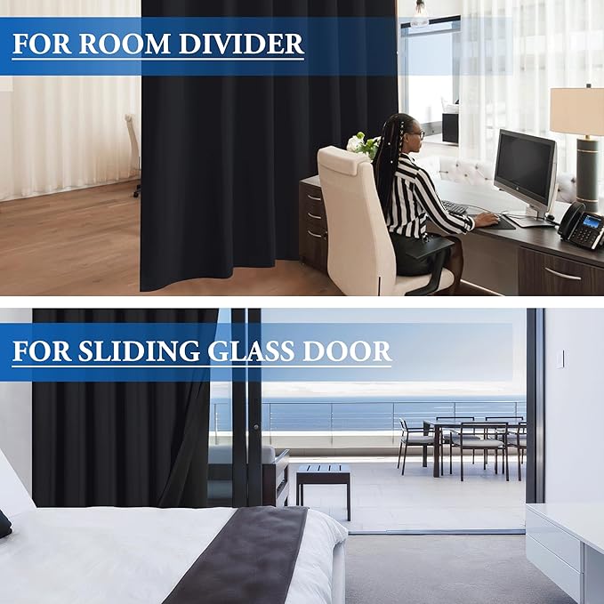 Beauoop 100% Blackout Curtains 84 Inches Long for Patio Sliding Door Black Solid Extra Wide Room Darkening Thermal Insulated Room Divider Soundproof Grommet Window Treatment Drapes,100x84 Set of 1