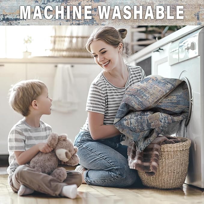 Area Rug Living Room Rugs: 5x7 Rug for Bedroom Machine Washable with Non Slip Backing Non Shedding Abstract Stain Resistant Large Carpet for Dining Room Nursery Home Office - Multi