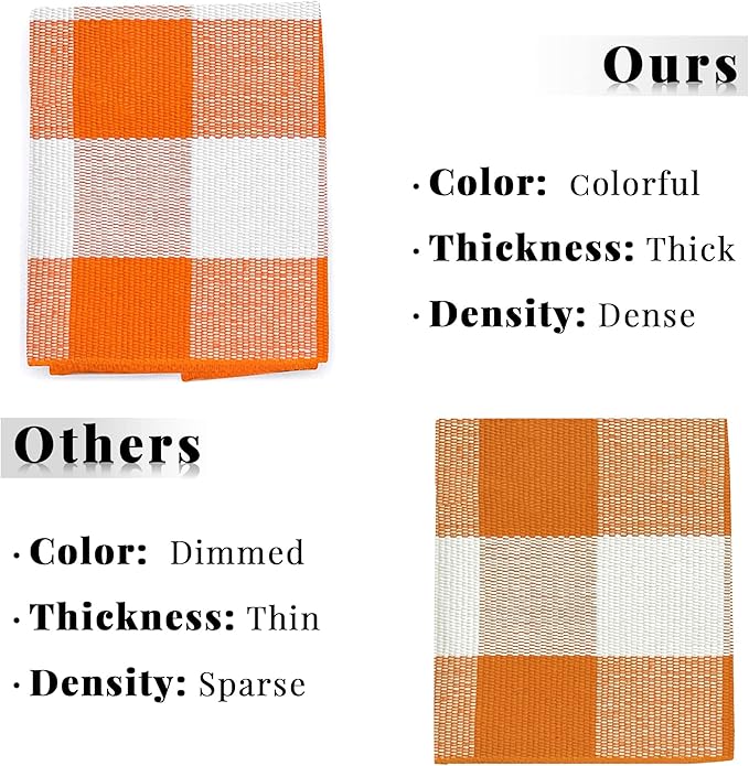 SEEKSEE Cotton Buffalo Plaid Rug 4'x6' Orange and White Checked Rug Washable Doormats Indoor Outdoor Rugs for Layered Front Door Mats, Porch, Kitchen, Farmhouse, Entryway