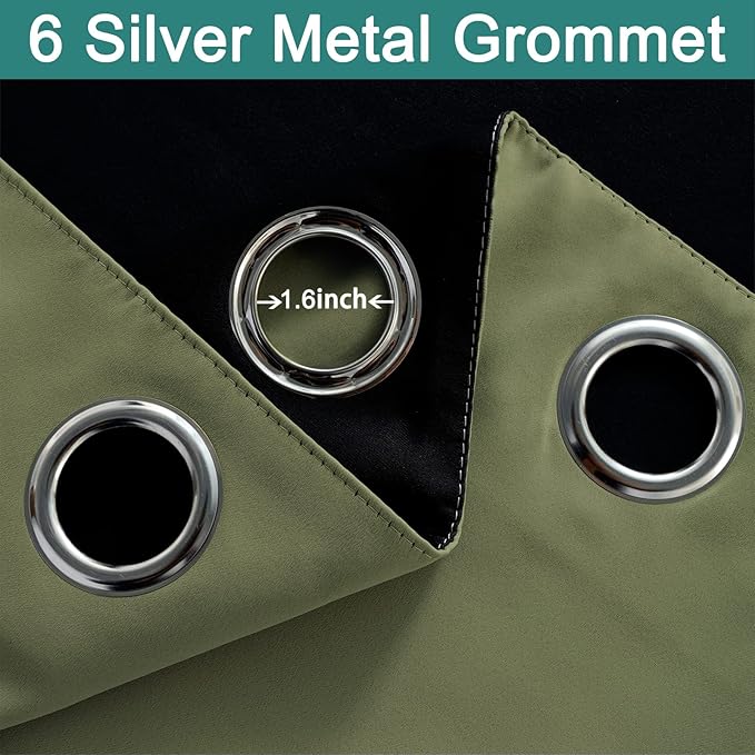 Yakamok 84 Inch Length 100% Blackout Curtains for Bedroom, 2 Thick Layers Thermal Insulated Grommet Total Blackout Drapes with Black Liner for Living Room(42Wx84L,Sage, 2 Panels)