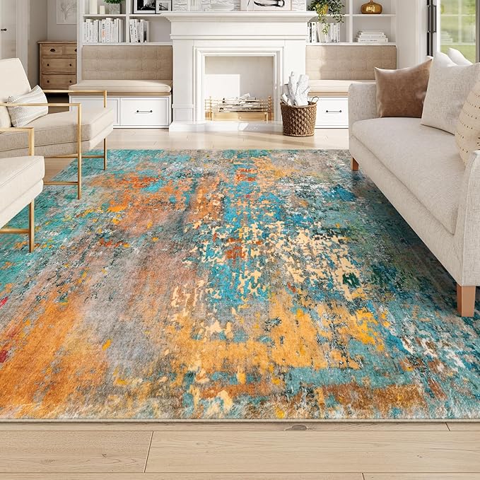 Lahome Modern Abstract Living Room Rug, Washable 8x10 Area Rugs for Bedroom Stain Resistant Non Slip, Large Colorful Soft Indoor Carpet for Dining Room Table Home Office Decor