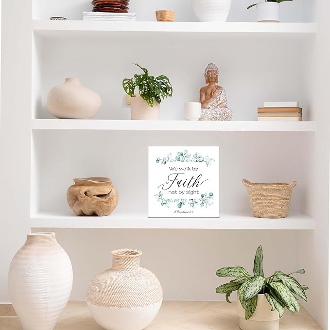 Christian Gifts, ‘We Walk By Faith Not by Sight’ Wooden Box Sign, Christian Home Décor, Birthday, Thanksgiving, Christmas Gifts, Christian Decorations, Gifts for Family, Friends, etc. (055)