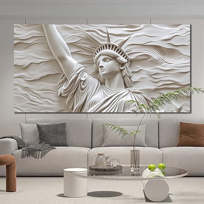 Trogonup White Statue of Liberty Canvas Wall Art for Living Room Large Modern Canvas Prints Abstract Artwork for Bedroom Home Office Women 29"x58"