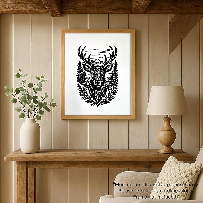 Caelumis Vintage Wall Art Decor Prints Black And White Pictures Posters For Farmhouse Living Bedroom Bathroom Room kitchen Handmade Unframed (Deer 12x16in)