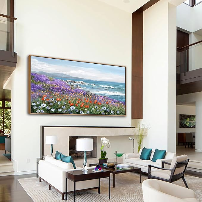 YDYSUNE Coastal Large Landscape Wall Art for Living Room, Bedroom Pictures, Ocean Beach Artwork, Blue Decorations Above Bed Decor, Coastal Landscape Wall Art, Beach Pinting 29×58IN