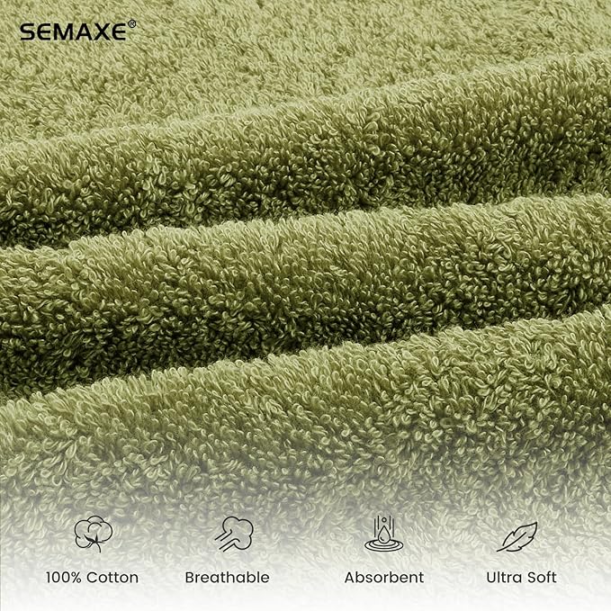 SEMAXE Sage Green Hand Towels for Bathroom, 100% Cotton Towels with Hanging Loops, Soft and Highly Absorbent, 4 Pack Hand Towel Set for Gym, Shower, Hotel, Spa and Kitchen