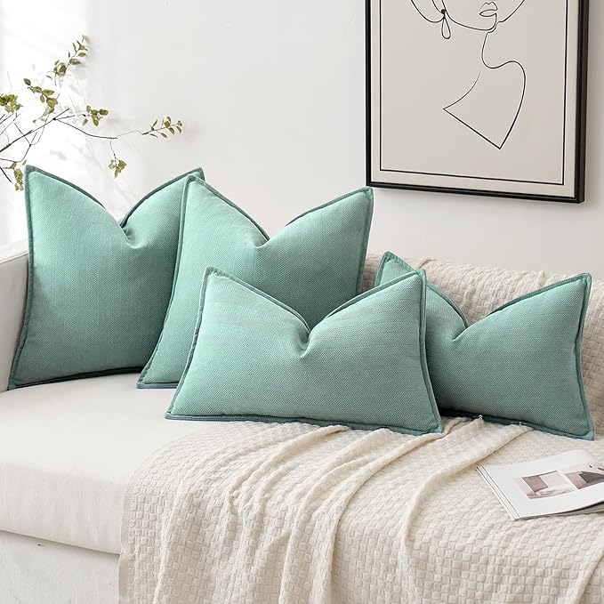 MIULEE Pack of 2 Aqua Green Decorative Pillow Covers 20x20 Inch Soft Chenille Luxurious Couch Throw Pillows Farmhouse Cushion Covers with Elegant Design for Sofa Bedroom Living Room Home Decor
