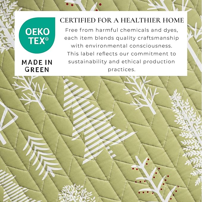 Great Bay Home King Reversible Rustic Lodge Sage and Red Bedspread Quilt with Shams - All Season Cabin Forest Coverlet Bedding Set (Includes 1 Quilt, 2 Pillow Shams)