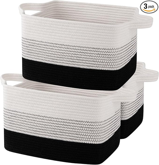 OIAHOMY Storage Basket, Woven Baskets for Storage, Cotton Rope Basket for toys,Towel Baskets for Bathroom - Pack of 3, Gradient Dark