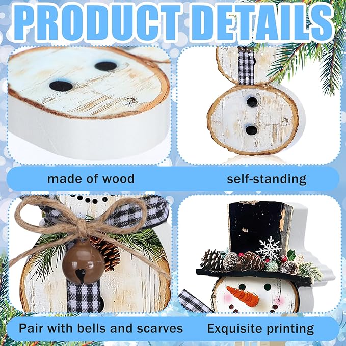 Barydat 3 Pcs Snowman Christmas Decor Winter Table Decorations Snowman Table Centerpieces Winter Rustic Indoor Sign Decor Tiered Tray Block for Xmas Holiday Party Indoor Home Room Decorations