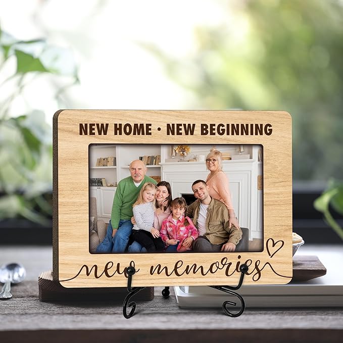 ukebobo House Warming Gift, New Home Picture Frame, Housewarming Picture Frames, New Home Gift Ideas for Family Couples, Wood Photo Frame with Stand for Desk Decor, 8 x 6 Inches-444