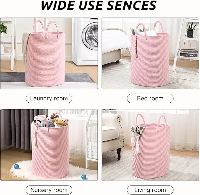 Woven Laundry Basket for Clothes, 65L Large Rectangle Laundry Hampers, Nursery Storage Basket for Toys, Tall Dirty Clothes Hamper for Bedroom Aesthetic, Bathroom, Laundry Room