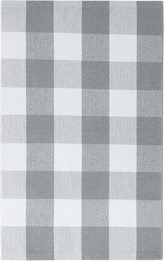 KOZYFLY Buffalo Plaid Area Rug 5 x 7 Ft Gray and White Checkered Rug Washable Outdoor Patio Rugs Cotton Rugs for Living Room Carpet Dining Room Bedroom Farmhouse Rug