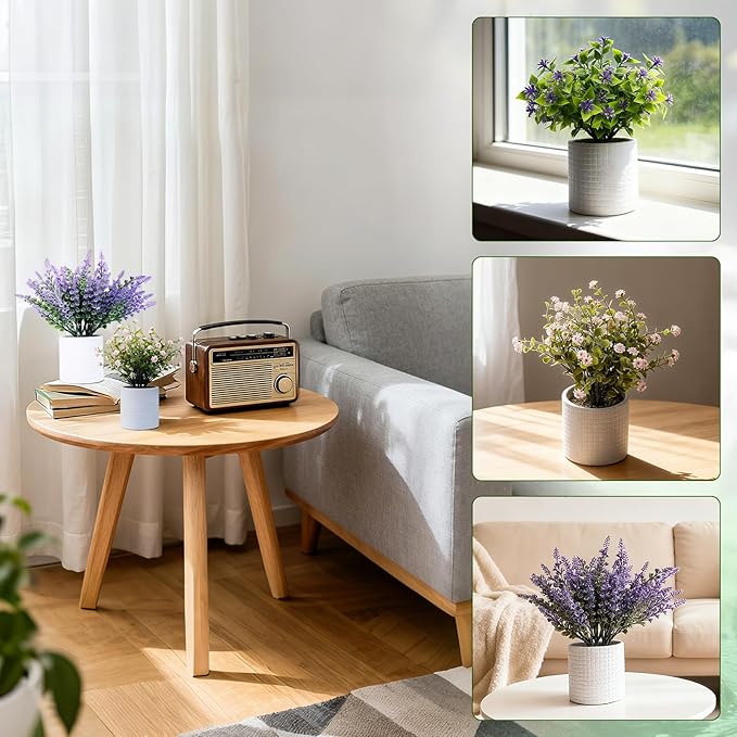 FGSAEOR Mini Potted Fake Plants, Small Artificial Greenery Realistic Plants Topiaries, Low Maintenance, for Home Office Shelf Desk Farmhouse Room Coffee Table Decor (3-Pack) (Purple Pink)