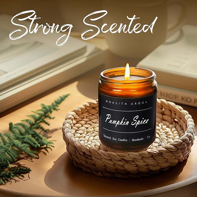 MOASITN Pumpkin Spice Heavenly Scented Candles for Home| Natural Soy Fall Candle| Handmade Long Lasting Aromatherapy Candle| Jar Candel for Women,Men as Halloween,Birthday,Relaxing Gifts| 7oz