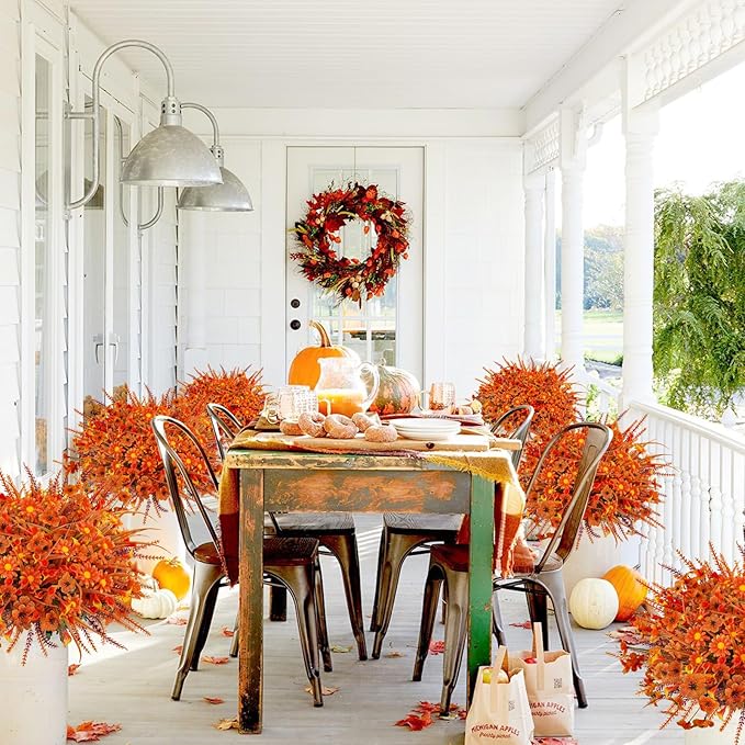 Uieke 36PCS Artificial Mums Outdoor Fall Fake Plastic Flowers Fake Autumn Plants No Fade for Outside Window Box Porch Planters Farmhouse Garden Decor