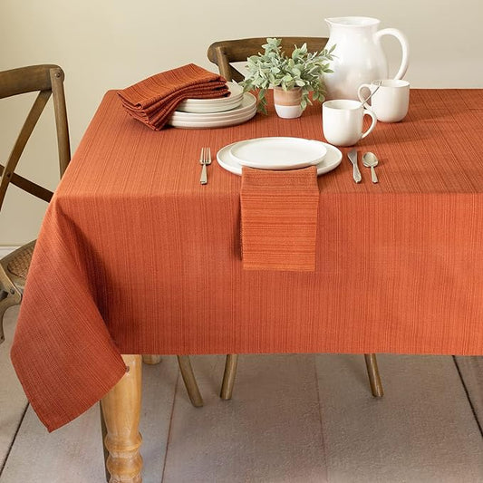 Benson Mills Cameron Textured Fabric Table Cloth, for Everyday Home Dining, Parties, Fall, Harvest, and Thanksgiving Tablecloth (52" x 70" Rectangular, Bison/Rust/Burnt Orange)