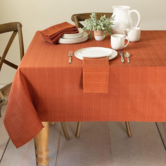 Benson Mills Cameron Textured Fabric Table Cloth, for Everyday Home Dining, Parties, Fall, Harvest, and Thanksgiving Tablecloth (60" x 140" Rectangular, Bison/Rust/Burnt Orange)