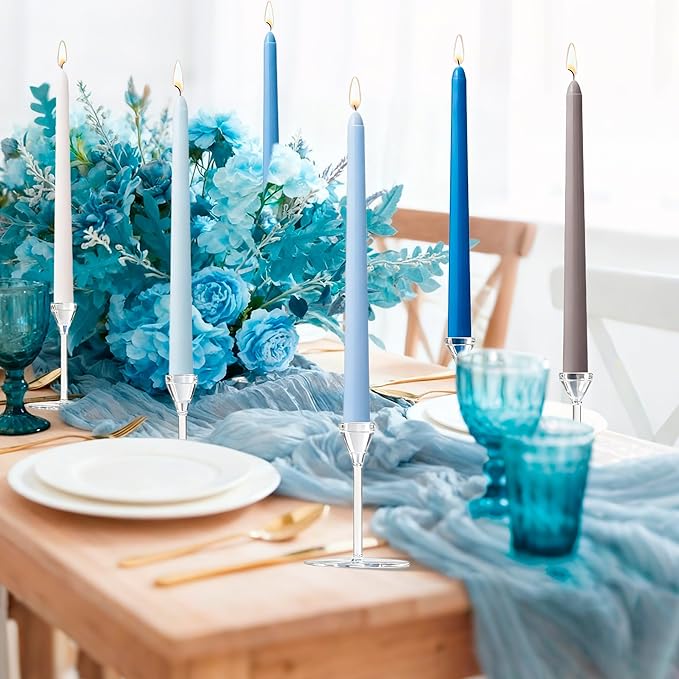 6Pcs Blue Taper Candles,10 Inch Gradient Color Blue Candle Sticks,Unscented Dripless Taper Candlesticks for Romantic Ocean Themed Wedding Party Kitchen Home Dinning Decor