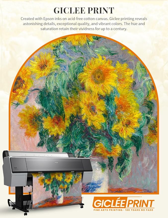 DECORARTS - Claude Monet Sunflowers Giclee Print with Gold Solid Wood Frame, Impressionist Large Framed Wall Art, Ready to Hang, Framed Size 24.75x28.75, Made in USA