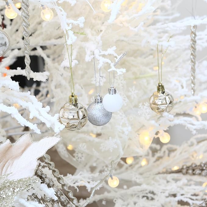 Sea Team 64-Pack Shatterproof Plastic Christmas Ball Ornaments Set, Colorful Christmas Baubles, Hanging Decorations for Xmas Tree, Wreath, Garland, (40mm/1.57 Inches, Champagne, White)