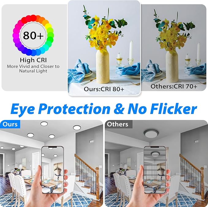 Peasur 7 inch LED Ceiling Light, 3000K/3500K/4000K/5000K/6500K Adjustable Flush Mount Light Fixture, 1500LM 15W Thin Black Round Lamp for Hallway Kitchen Bathroom Bedroom, 12Pack