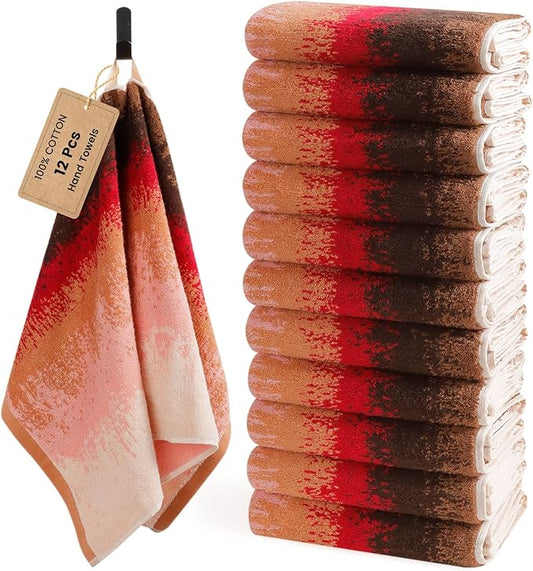 SEMAXE 12 Pack Hand Towels for Bathroom, 100% Cotton Towels with Hanging Loops, Soft & Highly Absorbent, Hand Towel Set for Gym, Shower, Hotel, Spa and Kitchen, Colorful Towel - Sunset Collection
