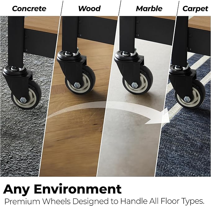 HOMEDANT House 5-Tier Metal Boltless Rolling Cart Shelf Rack Casters Heavy Duty Wheel Shelving Unit Adjustable Utility Storage Shelves Organizer Shelf Kitchen Garage 48.1" W x 18.5" D x 75.4" H 1Pack