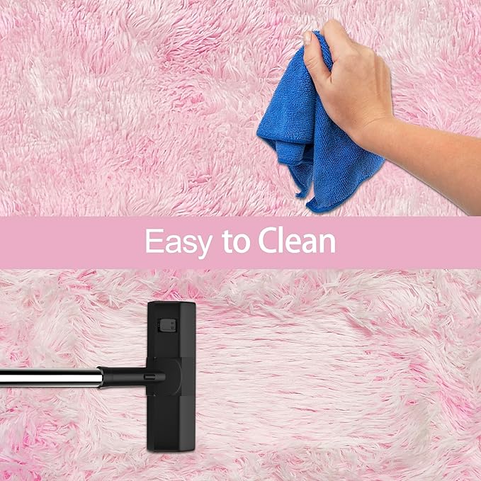 Super Soft Fluffy Living Room Area Rug 2x6 ft Tie-Dyed Light Pink Shaggy Furry Carpet Washable Non-Slip Floor Rugs Bedroom Bedside Nursery Kawaii Rug Fuzzy Girls Dorm Home Decor Aesthetic