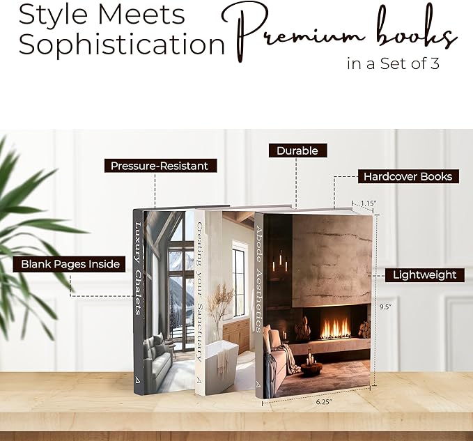 Array & Arrow Decorative Book Set of 3 for Home Decor | Hardcovered Book Set for Home Decor | Coffee Table Décor | Fake Books for Decoration | Faux Books for Decoration (Small - Blank Pages)