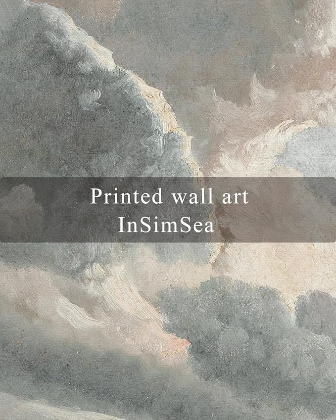 InSimSea Square Framed Canvas Art, Vintage Nature Decor, Sky Clouds Sunset Prints for Living Room, Classical Retro Paintings for Bedroom Office Home Decoration 16x16