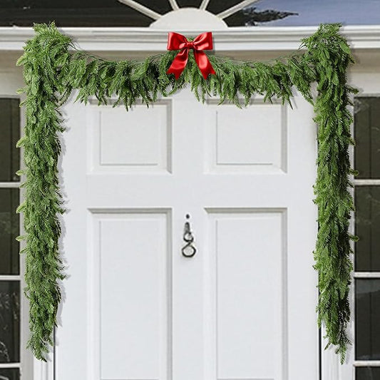 Watayo 9.8 Ft Christmas Norfolk Pine Garland- 3 Fork Norfolk Pine Natural Touch Garland- Artificial Pine Greenery Garland for Christmas Table Fireplace Wall Home Decoration