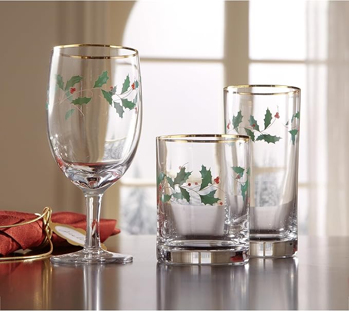Lenox 849605 Holiday 4-Piece Highball Glass Set, Christmas Dinnerware, Hosting